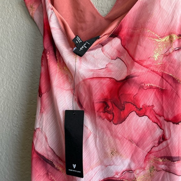 NEW LULUS Bright Charm Pink Abstract Print Chiffon Slip Midi Dress SZ SMALL - Picture 8 of 8